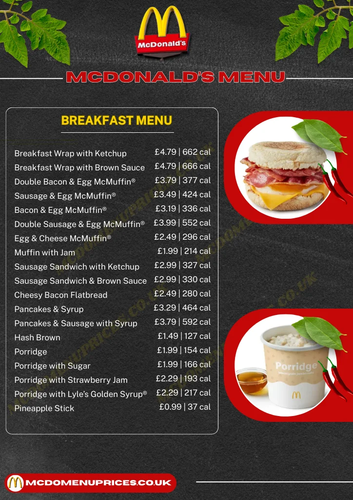 McDonalds UK BREAKFAST MENU