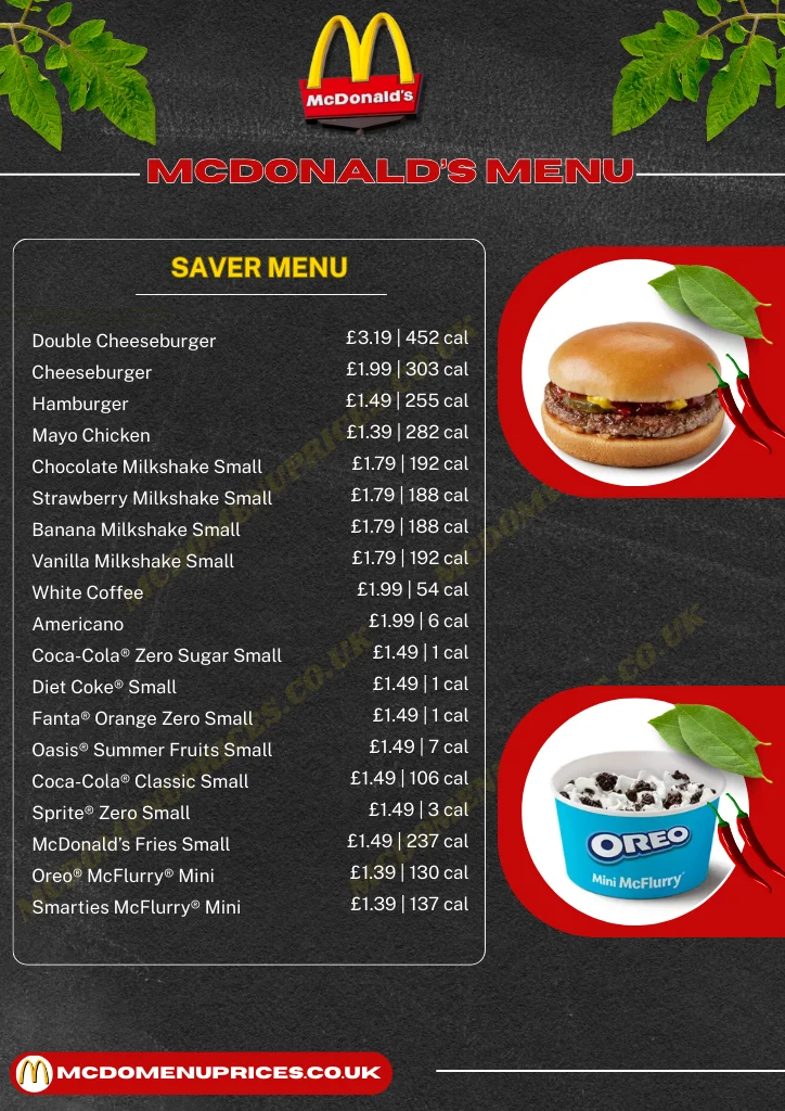 McDonalds UK SAVER MENU