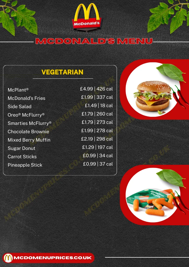 McDonalds UK VEGETARIAN MENU
